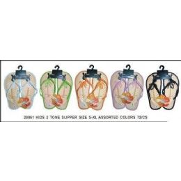 72 Bulk Girls Bamboo Flip Flop With Tropical Tree