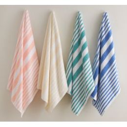 12 Bulk 30x70 Beach Towel Yellow Stripe 100% Ring Spun Cotton