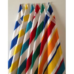 12 Bulk StripeS-Top Of The Line Beach Towel 100% Cotton Green Color