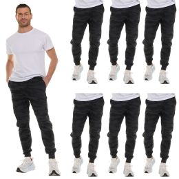 6 Bulk Black Camo Printed Fleece Lined Jogger With 2 Side Pockets Size L