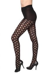 12 Bulk Black Sheer Squiggle Beverly Rock Tights Queen Size