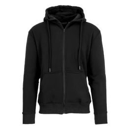 24 Bulk Black Zip Up Fleece Lined Hoodies In Size M