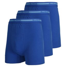 12 Bulk Blu Rock Men's Stretch Cotton Boxer Briefs (3 Pack) Medium Blue Large