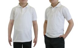 36 Bulk Boys Cotton Blend Short Sleeve School Uniform Polo Shirt - Solid White Size 8