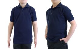 36 Bulk Boys Cotton Blend Short Sleeve School Uniform Polo Shirt - Solid Navy Size 5