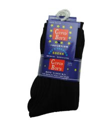144 Bulk Boys Nylon Dress Socks, Boys Uniform Socks, Solid Black Size L