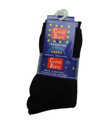 144 Bulk Boys Nylon Dress Socks, Boys Uniform Socks, Solid Black Size xl
