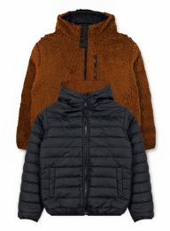 24 Bulk Boys Reversible Jacket With Sherpa Lining In Black Assorted Sizes 8-16