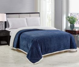 4 Bulk Braided Sherpa Blankets King Size 108 X90 Navy