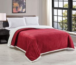 4 Bulk Braided Sherpa Blankets King Size 108 X90 Burgundy