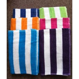 24 Bulk Cabana Stripe 100% Beach Towels Assorted Colors Size 32x65