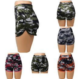 24 Bulk Camo Print Elastic Waist Nylon Shorts L/xl