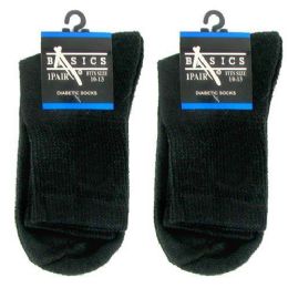 120 Bulk Diabetic Crew Socks 10-13 Black Basics Singe Pair