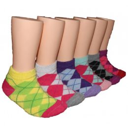 480 Bulk Girls Argyle Low Cut Ankle Socks Size 4-6