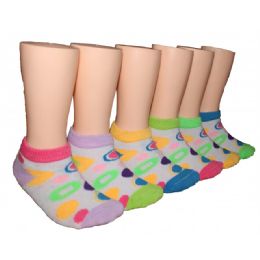 480 Bulk Girls Circle Pattern Low Cut Ankle Socks Size 4-6