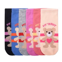 216 Bulk Girls Myteddy Printed Spak Spandex Ankle Socks Size 4-6