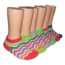 480 Bulk Girls Rainbow Chevron Low Cut Ankle Socks Size 4-6