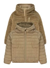 24 Bulk Girls Reversible Jacket With Sherpa Lining In Beige Assorted Size 7-14