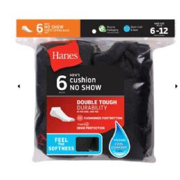 24 Bulk Hanes 6pair Men's No Show Socks 12-14