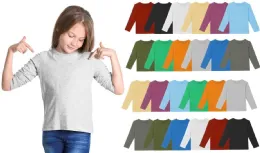 24 Bulk Kids Long Sleeve T-Shirts Cotton Unisex Assorted Colors Sizes Large