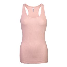 72 Bulk Ladies Cotton Ribbed Knit Racerback Tank Top Blush Medium