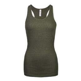 72 Bulk Ladies Cotton Ribbed Knit Racerback Tank Top Olive Medium