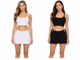 72 Bulk Ladies Jersey Mini Skirt In Black And White Assorted Sizes Small - Xlarge
