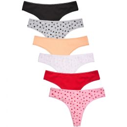 216 Bulk Mamia Ladies Printed Cotton Thong Panty Size XL