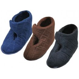 36 Bulk Men's Corduroy  Touch Closure Wrap All Close House Slippers Sizes L-xl