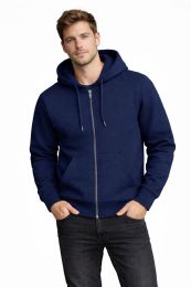 24 Bulk Men's Cotton Fleece Full Zip Hooded Sweat Shirt Navy Assorted Sizes M- 2xl