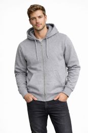 24 Bulk Men's Cotton Fleece Full Zip Hooded Sweat Shirt Heather Gray Assorted Sizes M- 2xl