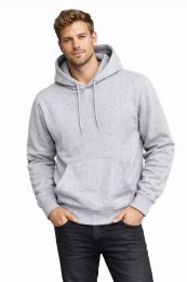 24 Bulk Men's Cotton Fleece Pullover Hooded Sweat Shirt Heather Gray Assorted Sizes M- 2xl
