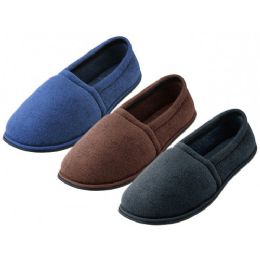 48 Bulk Men's Cotton Terry Upper Close Toe And Close Back House Shoes Size Large