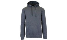 24 Bulk Men's FleecE-Lined Pull Over Hoodie Solid Gray Bulk Buy