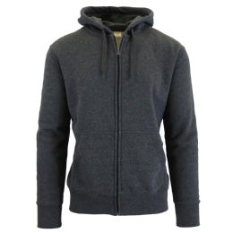 24 Bulk Men's FleecE-Lined Zip Hoodie Solid Gray Bulk Buy