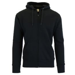 24 Bulk Men's FleecE-Lined Zip Hoodie Solid Black Bulk Buy