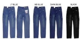 12 Bulk Men's Fleece Lining Cargo Jeans In Dark Blue Pack B