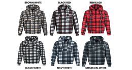 12 Bulk Men's Plaid Hoodie With Fur Lining - Navy White - Pack A