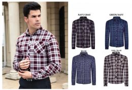 12 Bulk Men's Plaid Warm Bonded Fleece Long Sleeves Assorted Colors Package B