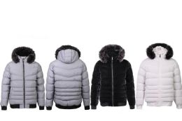 12 Bulk Men's Reflective Puffer Jacket With Fur Lining