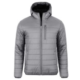 12 Bulk Men's SherpA-Lined Hooded Puffer Jacket Grey 2XLarge