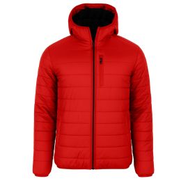 12 Bulk Men's Sherpa-Lined Hooded Puffer Jacket Red Large