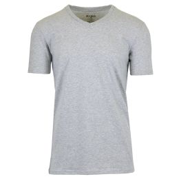24 Bulk Men's Short Sleeve V-Neck Cotton Stretch Tees Heather Grey 2XLarge