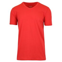 24 Bulk Men's Short Sleeve V-Neck Cotton Stretch Tees Red 2XLarge