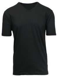 24 Bulk Men's Short Sleeve V-Neck Tee Black L