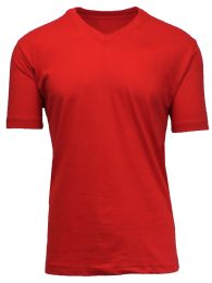 24 Bulk Men's Short Sleeve V-Neck Tee Red 3XL