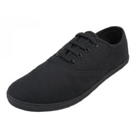 24 Bulk Mens Casual Canvas Lace Up Shoes In Black Size 13