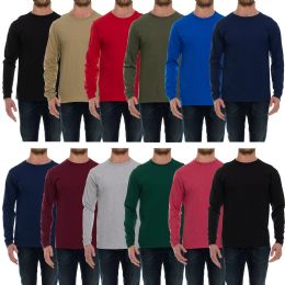36 Bulk Mens Cotton Long Sleeve Tee Shirt Assorted Dark Colors Size Medium