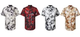 24 Bulk Mens Digital Foil Printed Short Sleeve Shirt A
