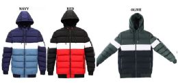 12 Bulk Mens Fashion Puffer Jacket In Red (pack A: S-Xl)